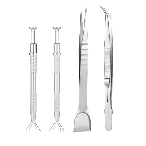 4pcs Sprinkles Tool for Cake Decorating, Jewelry Septum Earring Piercing Ball Bead Holder Screw on Grabber Tool Includes Claw Pen Pearl Grabber & Tweezers with Shovel Head Spoon for Cookie Cupcake