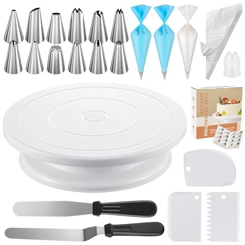 Kootek 71PCs Cake Decorating Kit, Baking Supplies Tools - Includes Cake Stand Turntable, 12 Icing Piping Tips, 2 Frosting Spatulas, 3 Scrapers, 50+2 Piping Bags, Coupler, Video Tutorial, Booklet