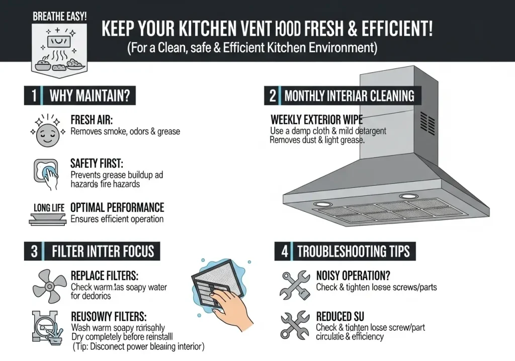 Kitchen vent hoods are vital for maintaining a fresh environment. They remove smoke, odors, and grease from cooking. Proper maintenance ensures efficient operation and extends the hood's lifespan. Regular upkeep keeps your kitchen clean and safe.