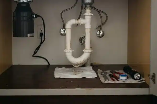 Diagram showing kitchen sink venting and drain pipe layout