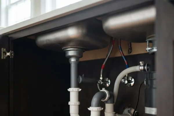 Labeled diagram of kitchen sink plumbing components and pipes