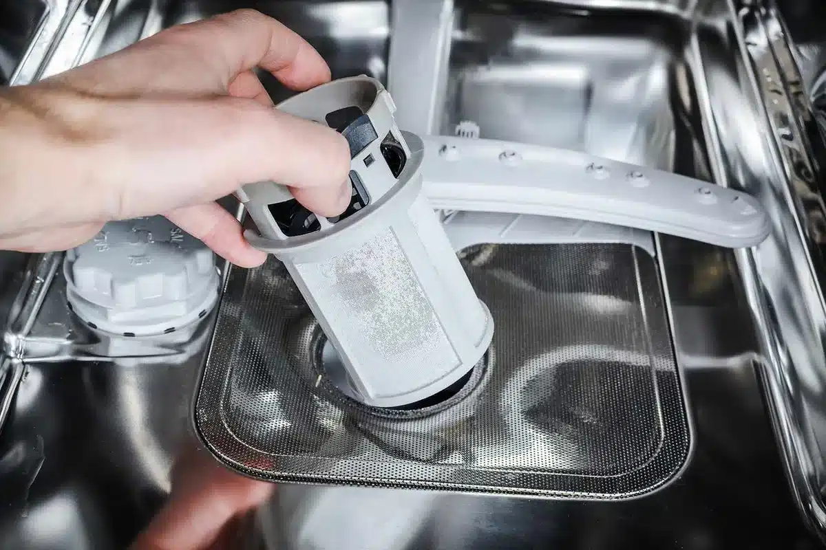 dishwasher filter removal and cleaning