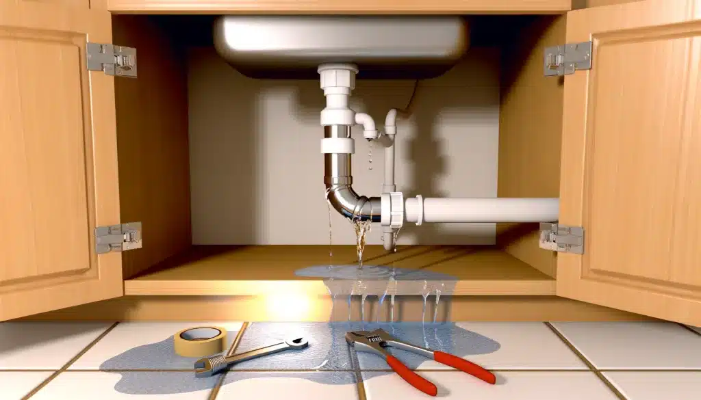 fixing leaking pcv pipe under kitchen sink