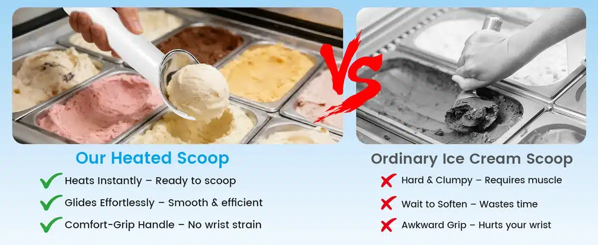 heated vs standard ice cream scoop comparison