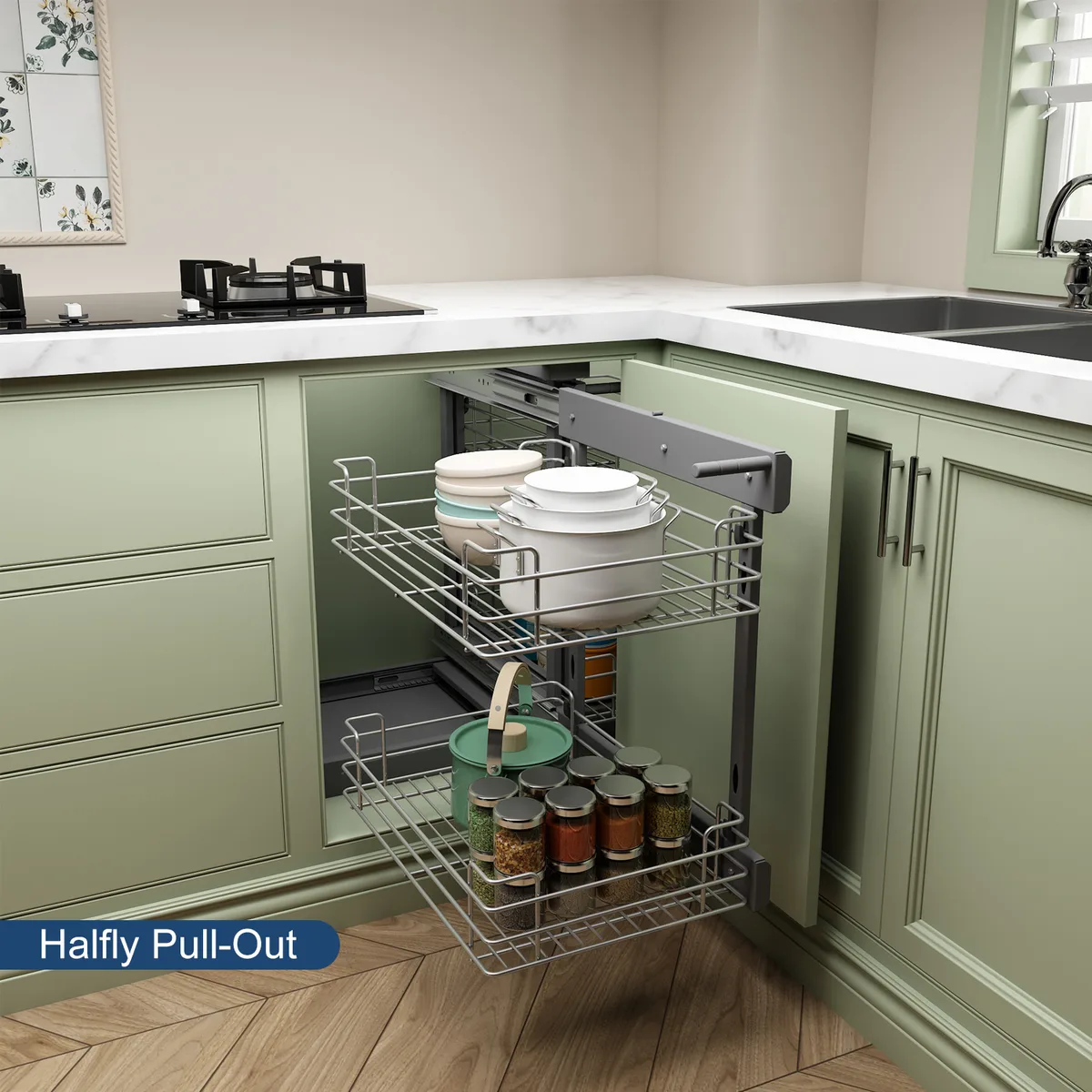 cleaning corner cabinet pull-out shelves