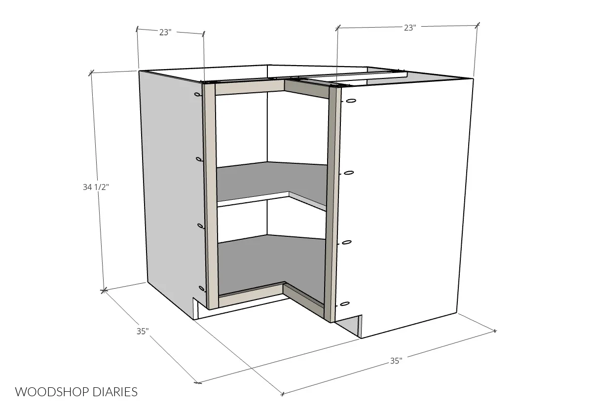 corner cabinet measurement diagram